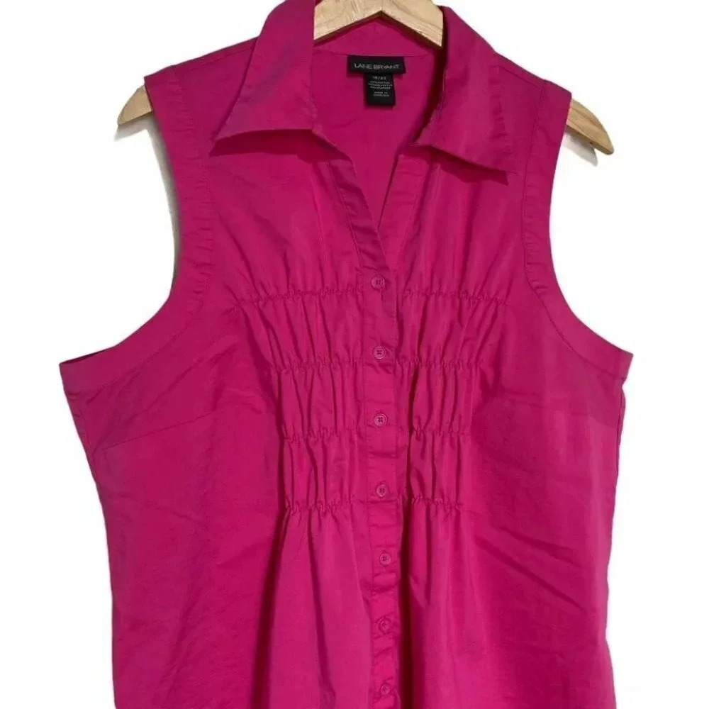 Lane Bryant 18/20 Fuchsia Sleeveless Button Top - image 2